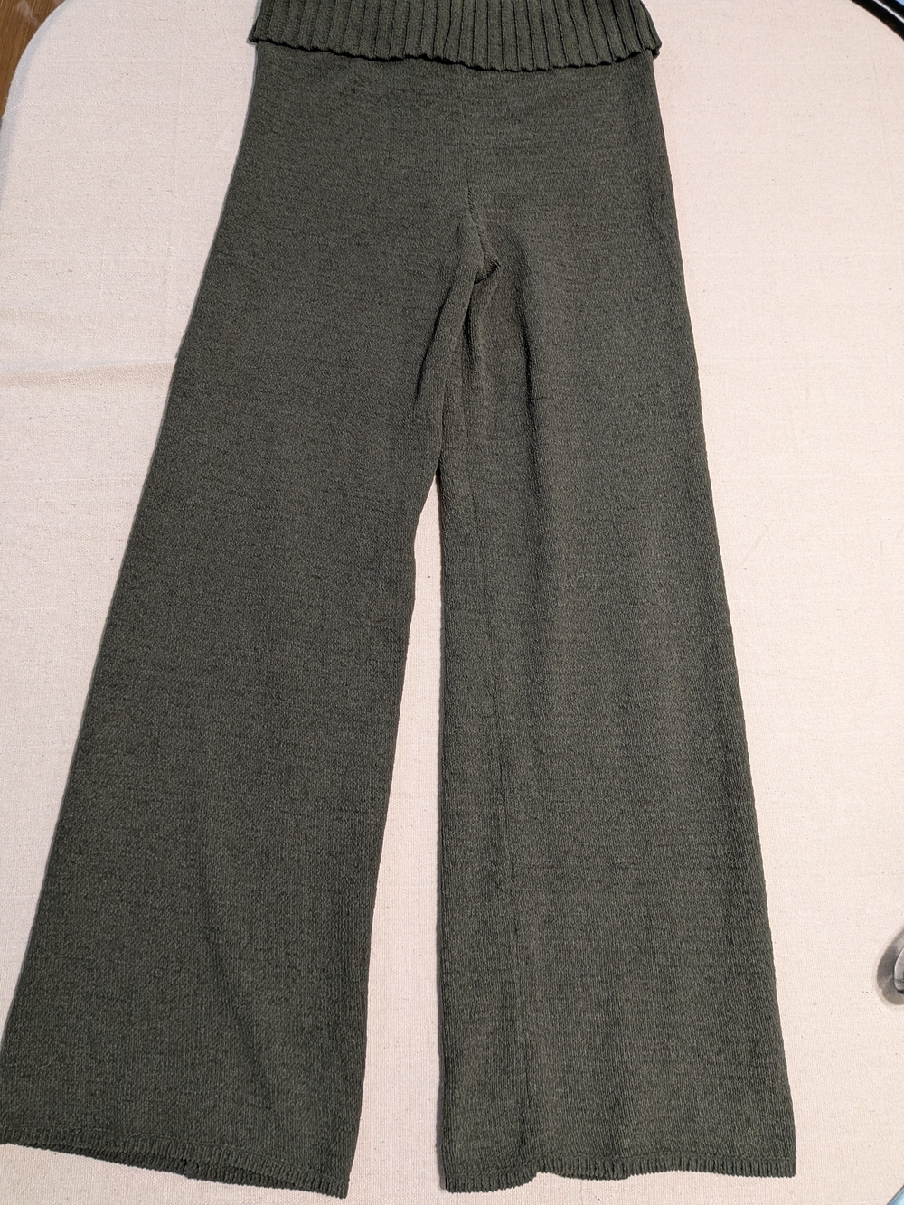 Wide Leg Knit Pants Ribbed Waist Cozy Lounge Fall - Picture 2 of 9